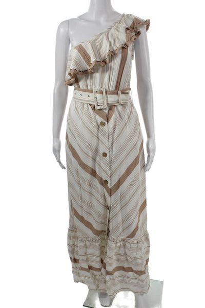 Red Carter Women Maxi Sundress Beige Striped Cotton Buckle Midi Size XS
