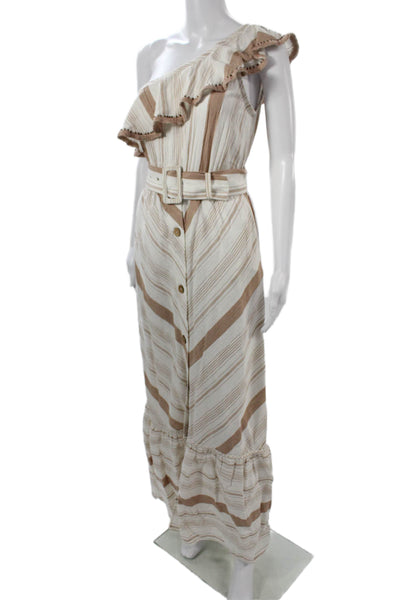 Red Carter Women Maxi Sundress Beige Striped Cotton Buckle Midi Size XS