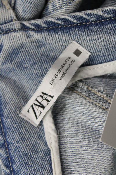 Zara Women Overall Light Blue Cotton Round Neck Sleeveless Size XS