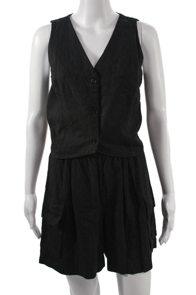 Stateside Women Jumpsuit Sleeveless V Neck Black Linen Rayon Size XS