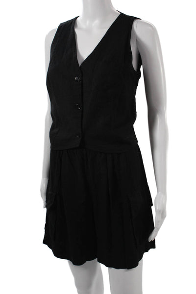 Stateside Women Jumpsuit Sleeveless V Neck Black Linen Rayon Size XS