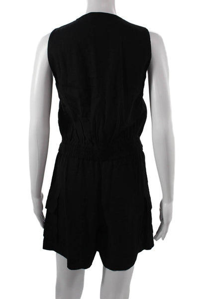 Stateside Women Jumpsuit Sleeveless V Neck Black Linen Rayon Size XS