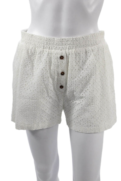 Muze Unisex White Floral Cotton Beach Shorts Size M