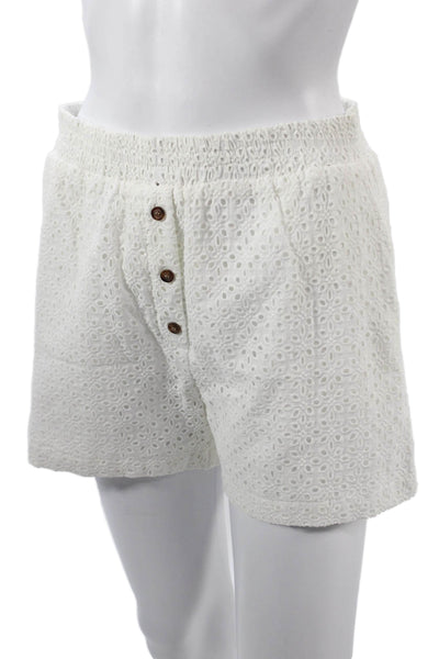 Muze Unisex White Floral Cotton Beach Shorts Size M