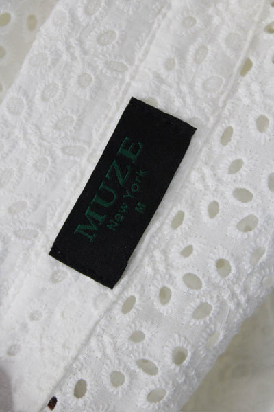 Muze Unisex White Floral Cotton Beach Shorts Size M