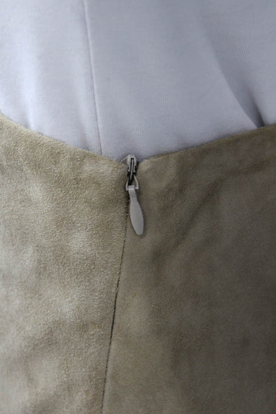 Brunello Cucinelli Women Straight Pencil Leather Mini Skirt Beige Size 12