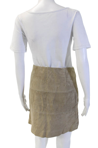 Brunello Cucinelli Women Straight Pencil Leather Mini Skirt Beige Size 12