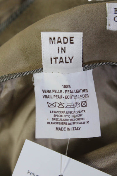 Brunello Cucinelli Women Straight Pencil Leather Mini Skirt Beige Size 12