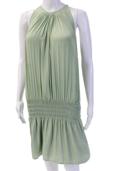 Ramy Brook Women Shift Tank Dress Green High Neck Above Knee Button Size M