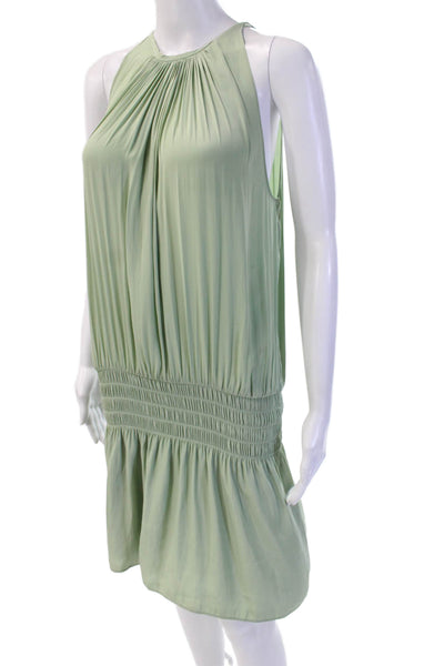 Ramy Brook Women Shift Tank Dress Green High Neck Above Knee Button Size M
