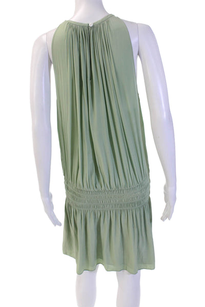 Ramy Brook Women Shift Tank Dress Green High Neck Above Knee Button Size M