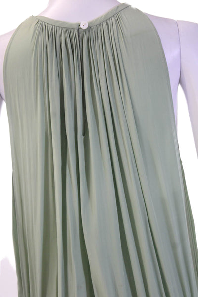 Ramy Brook Women Shift Tank Dress Green High Neck Above Knee Button Size M