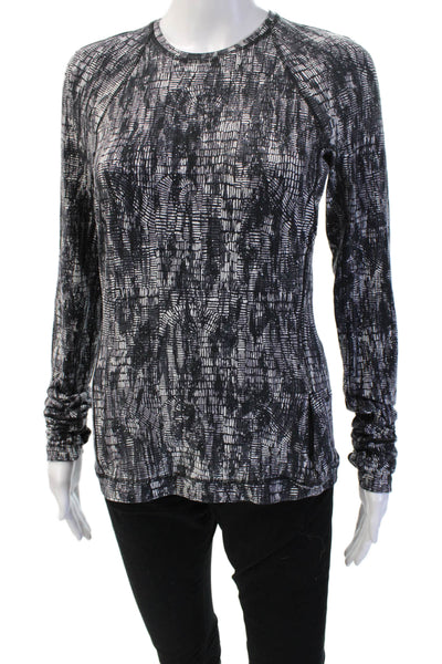 Lululemon Womens Black Geometric Long Sleeve Crewneck Top Nylon Size 6