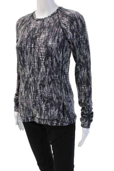 Lululemon Womens Black Geometric Long Sleeve Crewneck Top Nylon Size 6