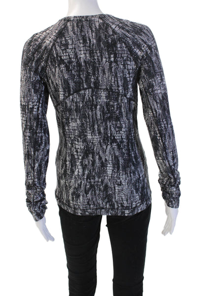 Lululemon Womens Black Geometric Long Sleeve Crewneck Top Nylon Size 6