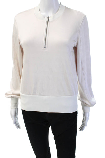 Club Monaco Women Henley Sweatshirt Beige Zip Crew Neck Long Sleeve Size S