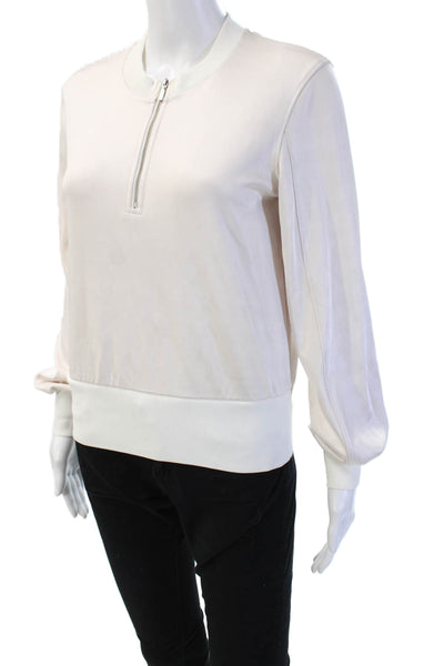Club Monaco Women Henley Sweatshirt Beige Zip Crew Neck Long Sleeve Size S