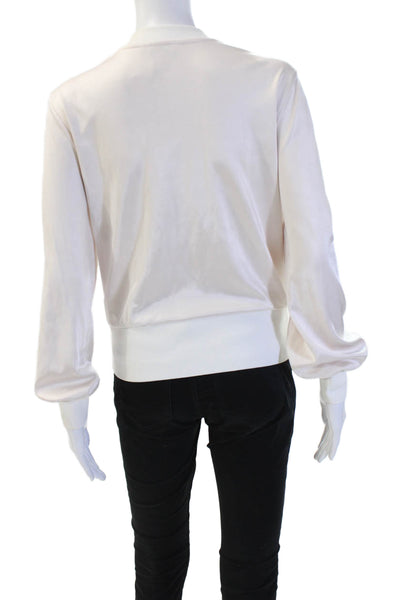 Club Monaco Women Henley Sweatshirt Beige Zip Crew Neck Long Sleeve Size S