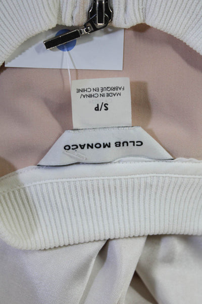 Club Monaco Women Henley Sweatshirt Beige Zip Crew Neck Long Sleeve Size S
