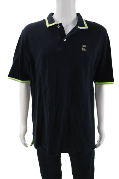 Psycho Bunny Mens Dark Blue Pima Cotton Collared Short Sleeve Polo Solid Size 8