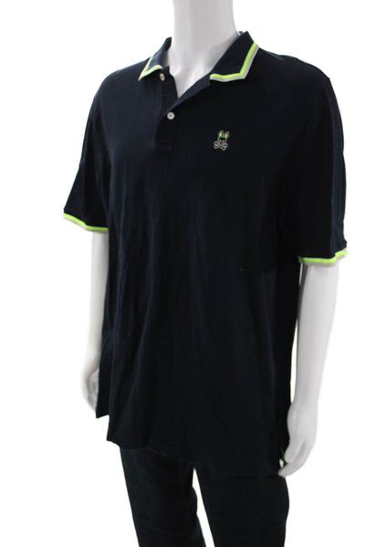 Psycho Bunny Mens Dark Blue Pima Cotton Collared Short Sleeve Polo Solid Size 8