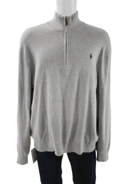 Polo Ralph Lauren Mens Gray Pima Cotton Zip Mock Neck Pullover Size 2XL