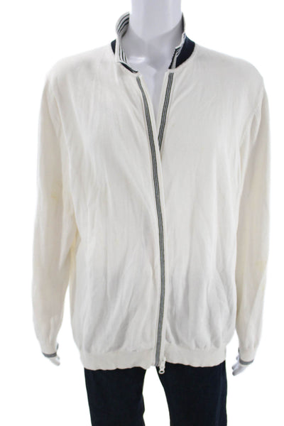 Paul Fredrick Mens White Cotton Mock Neck Full Zip Sweater Long Sleeve Size 2XL