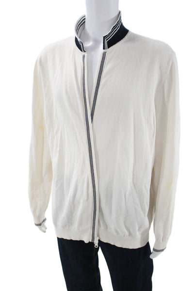 Paul Fredrick Mens White Cotton Mock Neck Full Zip Sweater Long Sleeve Size 2XL