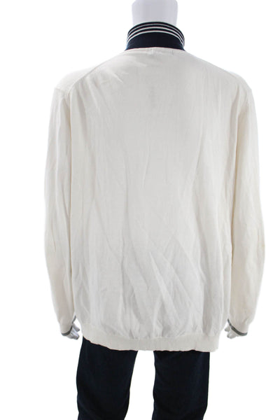 Paul Fredrick Mens White Cotton Mock Neck Full Zip Sweater Long Sleeve Size 2XL