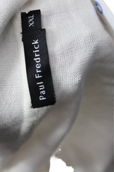 Paul Fredrick Mens White Cotton Mock Neck Full Zip Sweater Long Sleeve Size 2XL