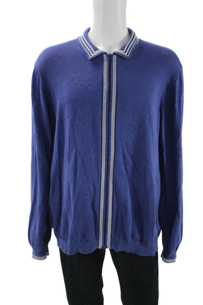 Paul Fredrick Mens Striped Cotton Collared Full Zip Cardigan Size 2XL