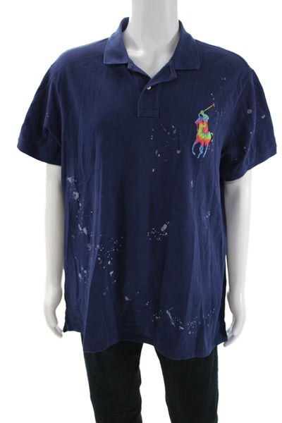 Polo Ralph Lauren Mens Dark Blue Collared Short Sleeve Button Polo Size 2XL