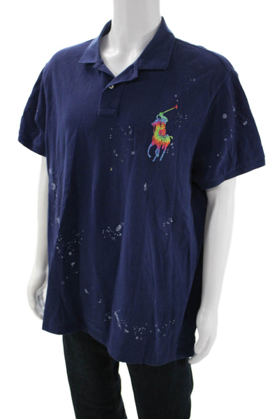 Polo Ralph Lauren Mens Dark Blue Collared Short Sleeve Button Polo Size 2XL