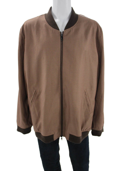 Paul Fredrick Mens Bomber Jacket Brown Check 75% Polyester 25% Rayon Size 3XL