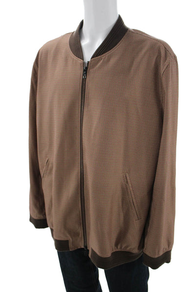 Paul Fredrick Mens Bomber Jacket Brown Check 75% Polyester 25% Rayon Size 3XL
