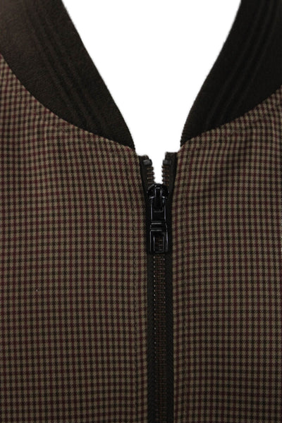 Paul Fredrick Mens Bomber Jacket Brown Check 75% Polyester 25% Rayon Size 3XL