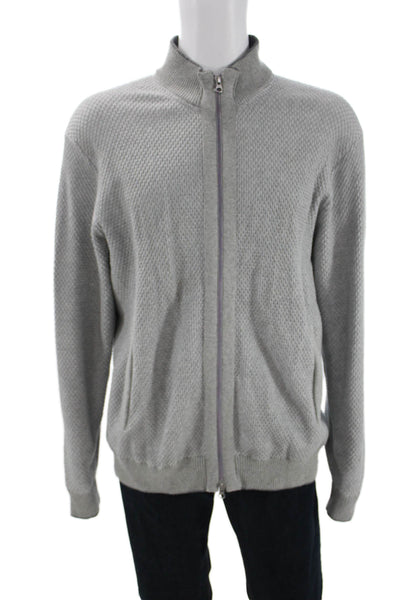 Robert Graham Mens Full Zip Mock Neck Gray Sweater Designer Size 2XL