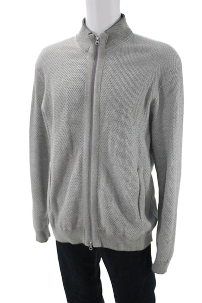 Robert Graham Mens Full Zip Mock Neck Gray Sweater Designer Size 2XL