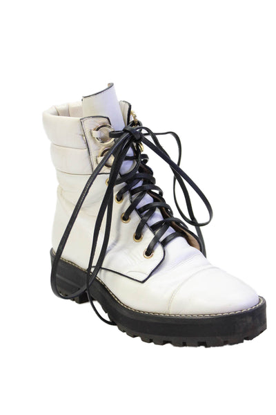 Stuart Weitzman Womens Leather Lace Up Combat Boots White Size 4