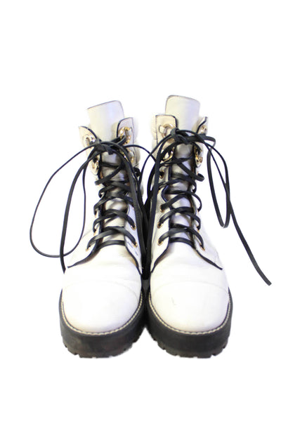 Stuart Weitzman Womens Leather Lace Up Combat Boots White Size 4