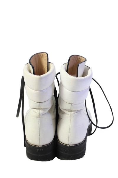 Stuart Weitzman Womens Leather Lace Up Combat Boots White Size 4