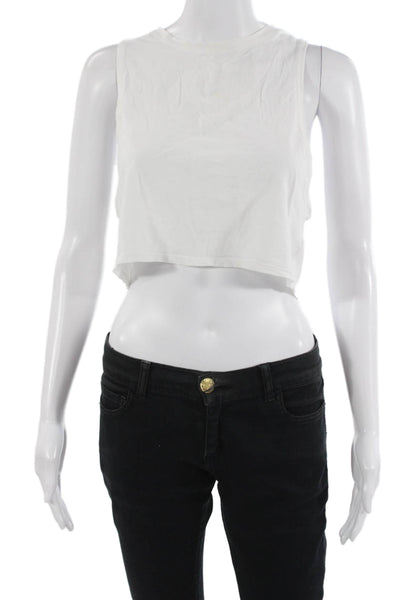 Lululemon Womens Cropped Tank White Crew Neck Sleeveless Size S