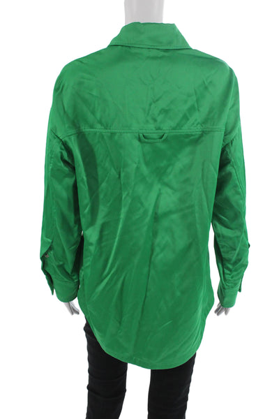 Zara Women Green Collared Long Sleeve Button-Up Top Size XS