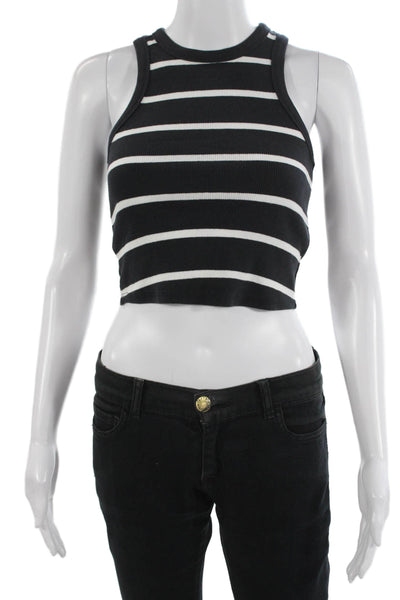 Maeve Anthropologie Womens Cropped Striped Black Tank Sleeveless Crew Size 2XS