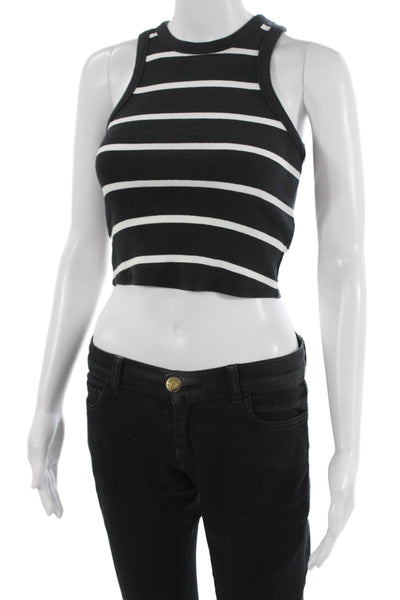 Maeve Anthropologie Womens Cropped Striped Black Tank Sleeveless Crew Size 2XS