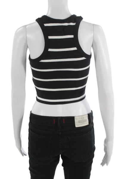 Maeve Anthropologie Womens Cropped Striped Black Tank Sleeveless Crew Size 2XS