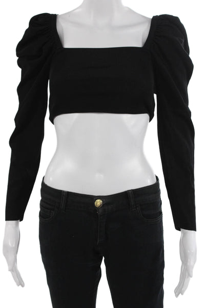 Zara Womens Cropped Black Square Neck Long Sleeve Top 90s Supima Cotton Size S