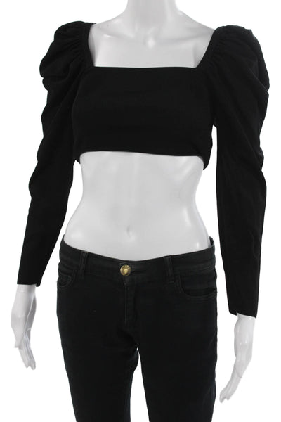Zara Womens Cropped Black Square Neck Long Sleeve Top 90s Supima Cotton Size S