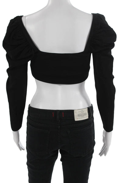 Zara Womens Cropped Black Square Neck Long Sleeve Top 90s Supima Cotton Size S
