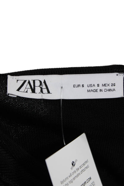 Zara Womens Cropped Black Square Neck Long Sleeve Top 90s Supima Cotton Size S
